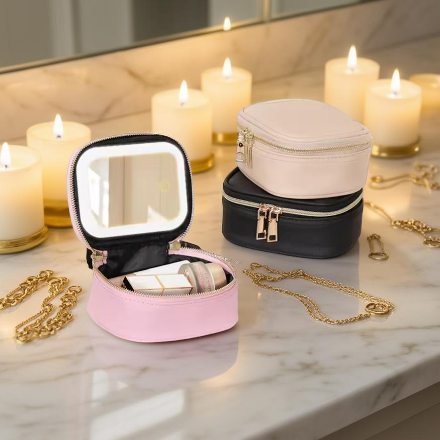 Travel Case with Rechargeable LED Mirror