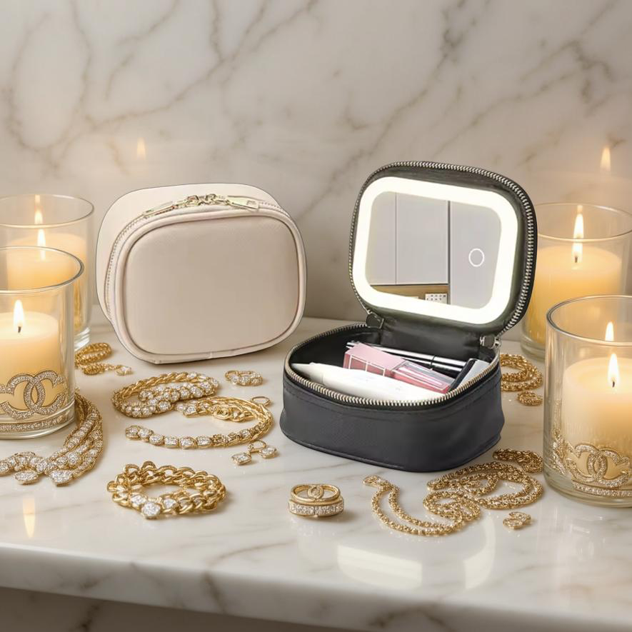 Travel Case with Rechargeable LED Mirror
