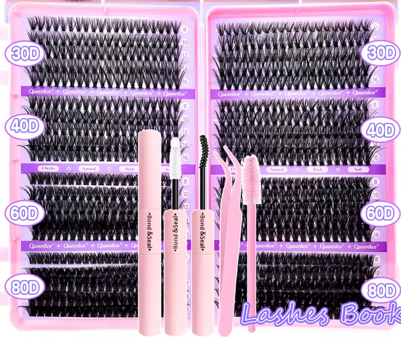 720 Piece DIY Eyelash Cluster Kit with Tweezers, Bond and Seal